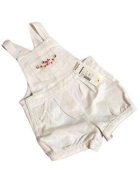 Carter’s Baby Romper Shorts Bib Overalls White Floral Embroidery Easter Sz 12 Mo